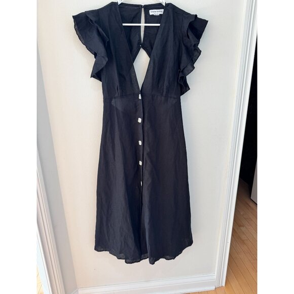 Charlie Holiday Black Ruffled Midi Cover-Up Dress Size 8 Linen Cotton Blend - Picture 5 of 11